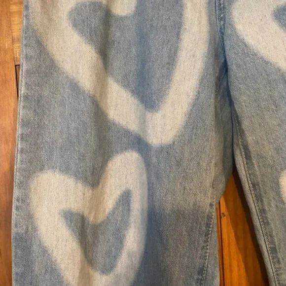Shein Heart print Jeans size large wide leg - Picture 9 of 13